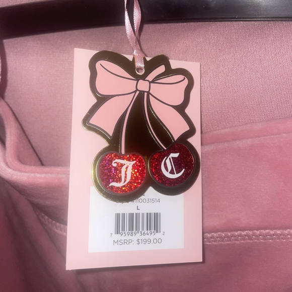JUICY COUTURE OG Bling Velour Tracksuit Hoodie & Pants Flamingo Pink LARGE - Picture 7 of 7